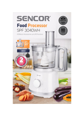 Sencor Food Processor SPF3040WH – 4 Accessories, 16 Functions, 2.4L Bowl – Powerful 800W Kitchen Assistant