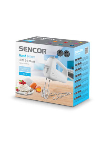 Sencor Hand Mixer SHM5400WH – 5 Speeds, Quiet Operation, 200W Power – Includes 2 Types of Whisks | Lightweight