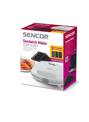 Sencor Sandwich Maker SSM9300 – 3-in-1 Design, Removable Plates, Non-Stick Surface – 700W Power | Easy to Clean