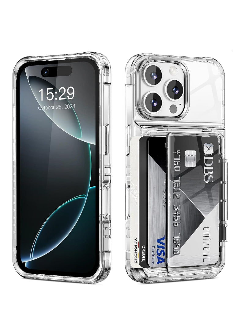 Shockproof Clear Soft Card Holder Wallet Case for iPhone 16 Pro Max – Impact Resistance, Clear Look, Practical Card Holder – Phone Accessory | Ideal for Active Users