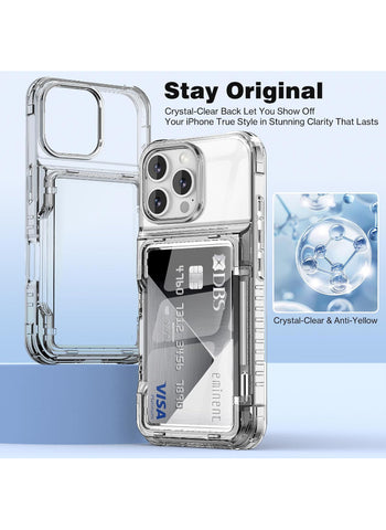 Shockproof Clear Soft Card Holder Wallet Case for iPhone 16 Pro Max – Impact Resistance, Clear Look, Practical Card Holder – Phone Accessory | Ideal for Active Users