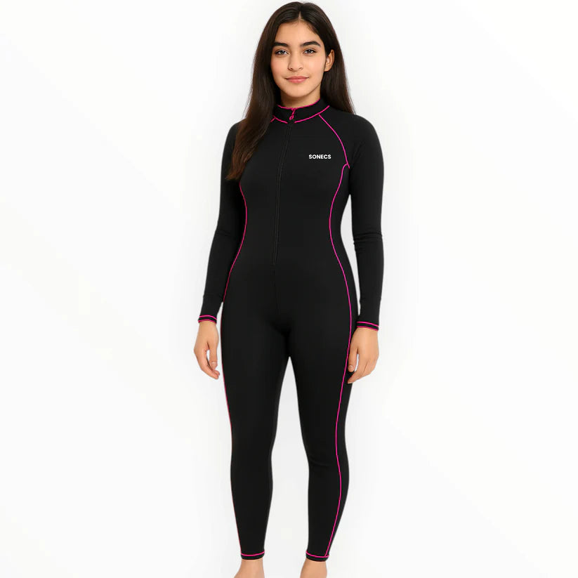 Sonecs 1Pc Full Body Swimsuit - Black/Pink
