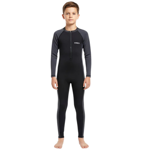 Sonecs Boys 1Pc Full Swimsuit - Black/Grey
