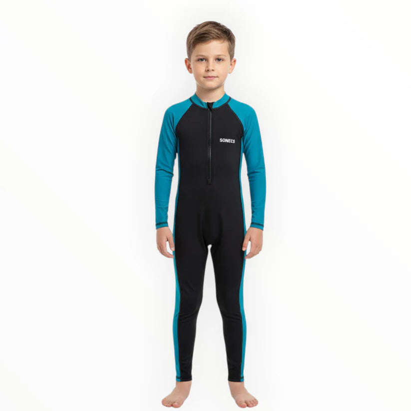 Sonecs Boys 1Pc Full Swimsuit - Black/TealBlue