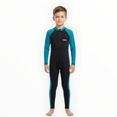 Sonecs Boys 1Pc Full Swimsuit - Black/TealBlue