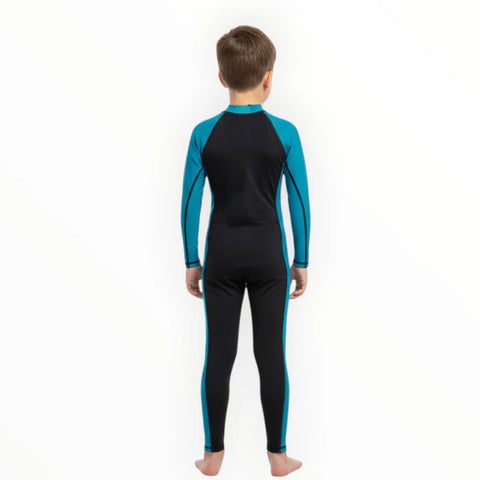 Sonecs Boys 1Pc Full Swimsuit - Black/TealBlue
