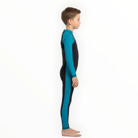 Sonecs Boys 1Pc Full Swimsuit - Black/TealBlue