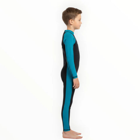 Sonecs Boys 1Pc Full Swimsuit - Black/TealBlue