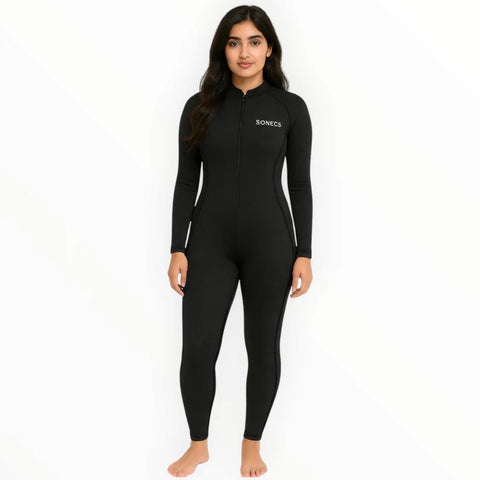 Sonecs Full Body Swim Suit for Women All Black One Piece