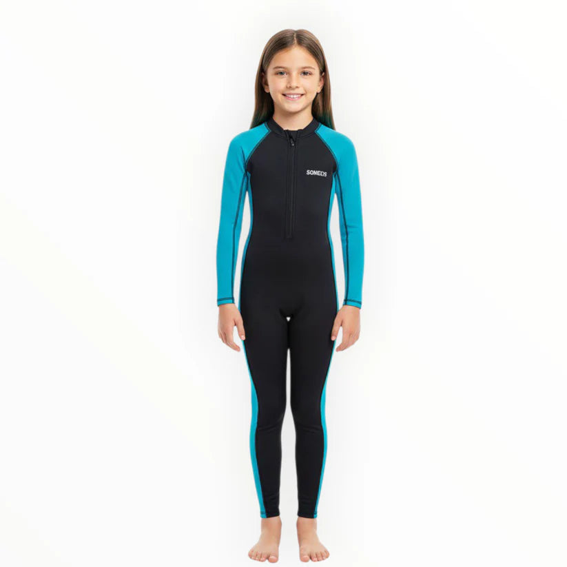 Sonecs Girls 1Pc Full Swimsuit - Black/TealBlue