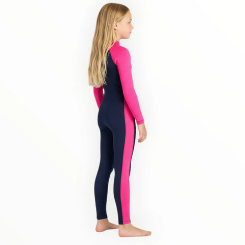 Sonecs Girls 1Pc Full Swimsuit - Navy blue/Pink