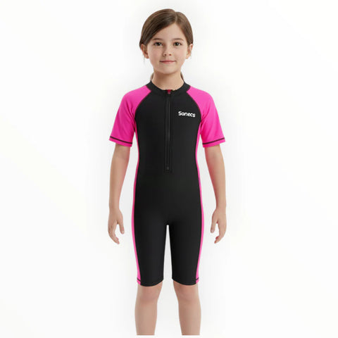 Sonecs Kids Up To Knee Swimsuit – Black/Pink