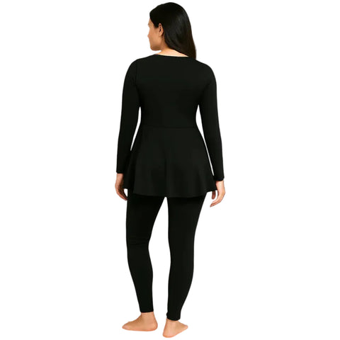 Sonecs Women Frill 2PC Swim Suit Black Full Coverage Fit