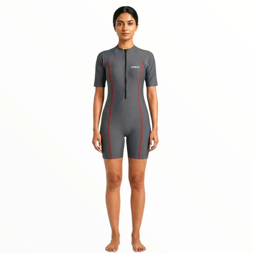 Sonecs Women's Boyleg Swim Suit Grey/Red