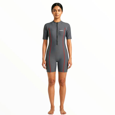 Sonecs Women's Boyleg Swim Suit Grey/Red