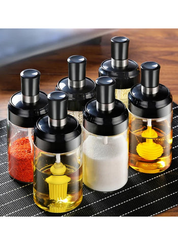 Spice Jar Spoon Cap Sealed Seasoning Bottle – Glass, Airtight, Versatile | Perfect for Salt, Sugar, Pepper, Oil Storage