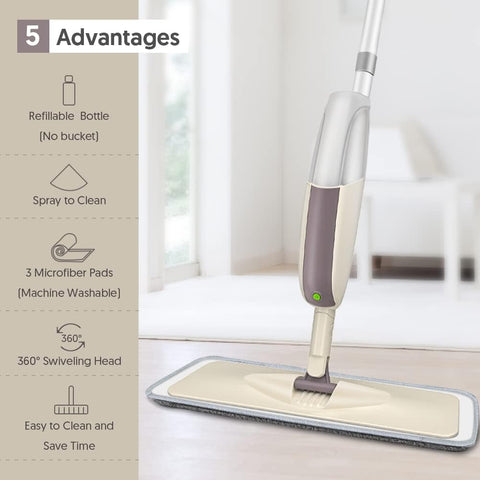 Spray Mop for Floor Cleaning, HOMTOYOU Floor Mop with a Refillable Bottle and 3 Washable Microfiber Pads, Dry Wet Spray Mop – Mops | Home & Kitchen