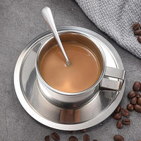 Stainless Steel Double Wall Coffee Cup With Saucer
