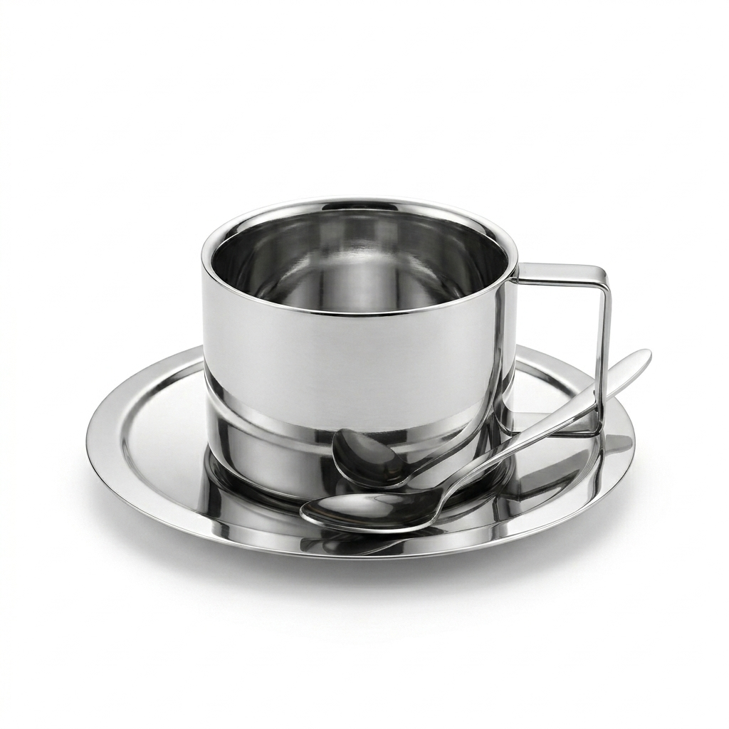 Stainless Steel Double Wall Coffee Cup With Saucer