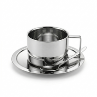 Stainless Steel Double Wall Coffee Cup With Saucer
