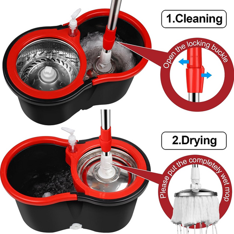 Steel Rotating Spin Mop 360 with Bucket & Wheels – 360° Steel Rotating Spin Mop – Mops | Home & Kitchen