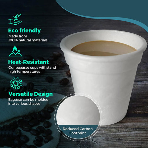 Sugarcane Bagasse Coffee Cup with Lids 12 Oz, 5Pcs – Eco-Friendly, Durable Disposable Cups for Hot Beverages