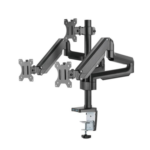 TM-26-C018UP Premium Triple Monitor Gas Spring Arm with USB Ports – Aluminum Pole Mount for Enhanced Workspace Organization, Arm Monitor Stands & Mounts