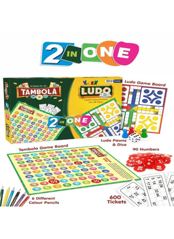 Tambola & Ludo 2 in 1 Board Game. Double the Fun, Classic Strategy & Number Games | Great for All Ages