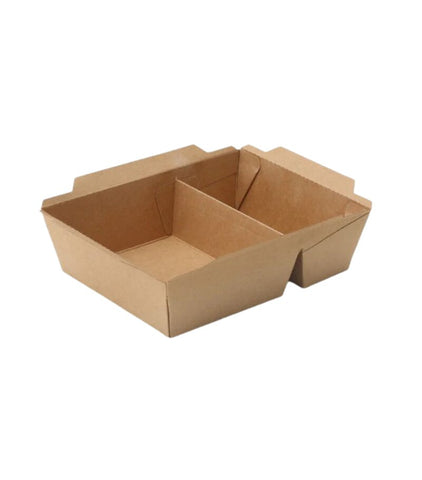 Two Portion Kraft Tray with Transparent Lid (DS-1600) – Versatile, Eco-Friendly Food Packaging for Takeout