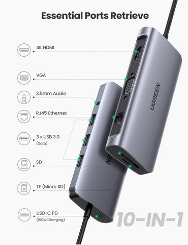 UGREEN 80133 USB-C 10-IN-1 Multifunction Adapter – 10-in-1 USB-C Multifunction Adapter (Model: 80133) – USB Hub | Electronics