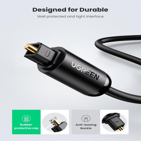 UGreen Toslink Optical Audio Cable | Model: 70892 – 2M, Black, Premium Optical Fiber, Gold-Plated Connectors, High-Fidelity Audio Transmission – Ideal for Home Theater Systems and Soundbars