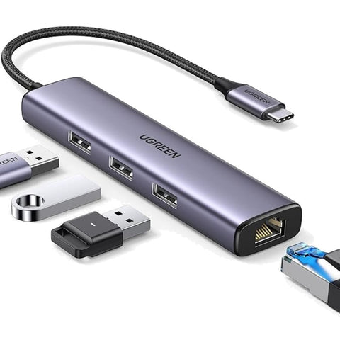 UGREEN 60600 USB-C TO 3 Port USB 3.0 Hub with Gigabit Ethernet