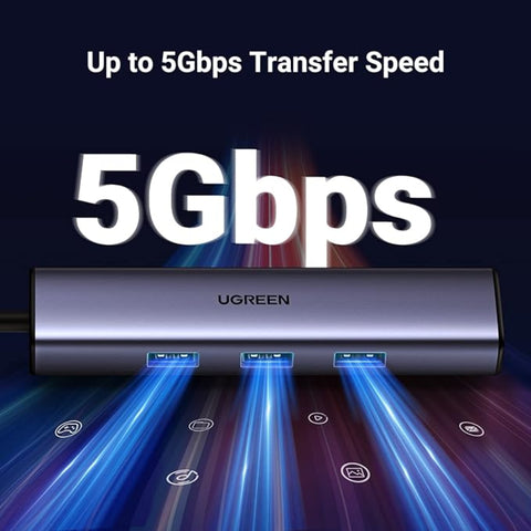 UGREEN 60600 USB-C TO 3 Port USB 3.0 Hub with Gigabit Ethernet