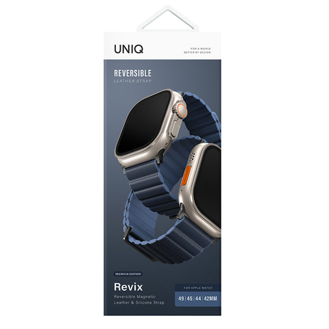 Uniq Revix Premium Edition Reversible Magnetic Apple Watch Strap for Series 1-8, SE & Watch Ultra 49,45,44,42MM – Prussian, Mist Blue – Elegant Design, Reversible Color, High-Quality Material | Compatible with Multiple Apple Watch Models