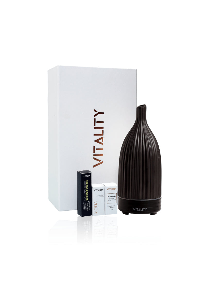 Vitality Aroma Ceramic Gift Set – Striped Black – Elegant, Scented, Decorative – Home Decor | Perfect Gift