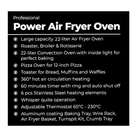 West Point WF-5258 – 1500W Professional 22L Power Air Fryer Oven with Convection, Rotisserie, Kebab Grill, and Pizza Oven Functions – Multifunctional Kitchen Appliance for Versatile Cooking – Air Fryer Oven