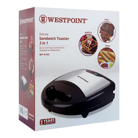 Westpoint Deluxe 3-in-1 Sandwich Maker WF-6193 – 700W, Non-Stick Plates, Waffle Maker & Grill Functions, Cool Touch Housing, Power Ready Indicator – Sandwich Maker