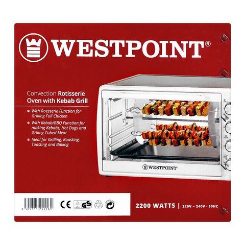 Westpoint Deluxe Convection Rotisserie Oven with Kabab Grill WF-6300RKC, 2200W – Multifunction Oven for Grilling, Roasting, Toasting, and Baking, Includes Rotisserie and Kebab/BBQ Functions – 220V ~ 240V