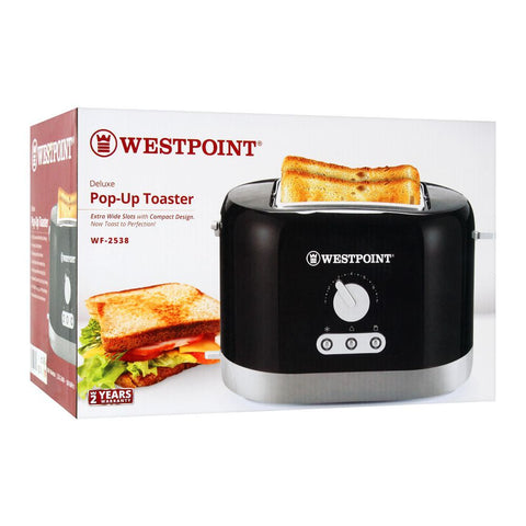 Westpoint Deluxe Pop-Up Toaster WF-2538, 860W, 2 Slice, Extra Wide Slots with Automatic Centering, Electronic Control, 6 Browning Levels, Auto Pop-Up & Extra High Lift, Cool Touch Housing, Reheat & Defrost Functions