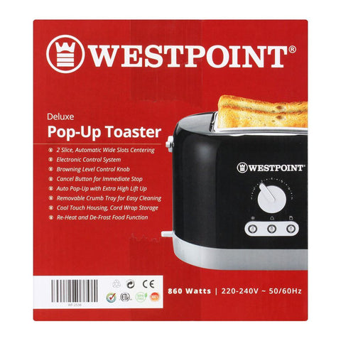 Westpoint Deluxe Pop-Up Toaster WF-2538, 860W, 2 Slice, Extra Wide Slots with Automatic Centering, Electronic Control, 6 Browning Levels, Auto Pop-Up & Extra High Lift, Cool Touch Housing, Reheat & Defrost Functions