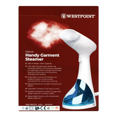 Westpoint WF-1153 Handheld Garment Steamer – 250ml Water Tank, Rapid High-Temperature Steam, Continuous Ironing, Compact and Portable – Ideal for Quick Wrinkle Removal and Local Dry Cleaning