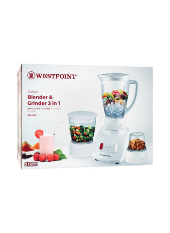 Westpoint Blender and Grinder 3-in-1 WF-307 – 450 Watts, Multi-Purpose, Compact Build – Ideal for Daily Use | Reliable Kitchen Tool