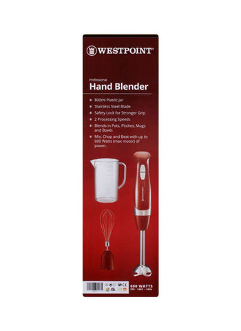 Westpoint Hand Blender 2-in-1 WF-9715 – 600 Watts, 800ml Plastic Jar, Multi-Function – Perfect for Blending and Mixing | User-Friendly and Versatile