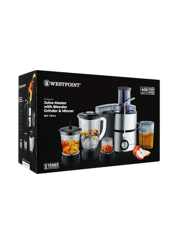 Westpoint Juice Master with Blender Grinder & Mincer WF-1844 – 400 Watts | Multi-Functional Kitchen Appliance