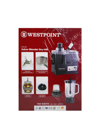 Westpoint Juicer Blender Drymill WF-8823 – 750 Watts | Durable Blender & Grinder for Kitchen Convenience