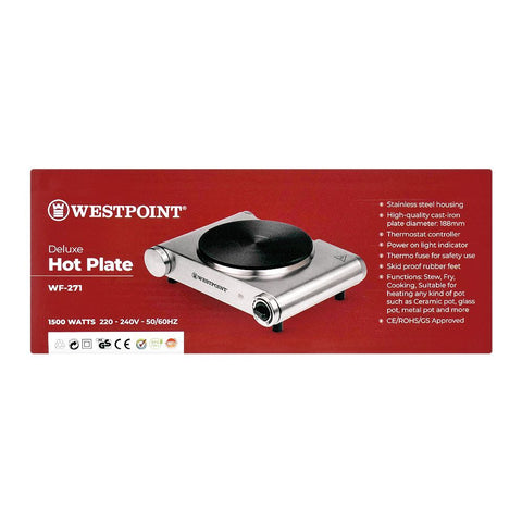 Westpoint WF-271 Hot Plate – 1500W Efficient Heating with Stainless Steel Housing, Thermostat Control, Skid-Proof Feet – Hot Plate