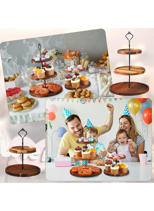 Wooden Cupcake Stand 3-Sizes – Rustic Serving Tray for Cakes, Desserts, and Snacks | Large Display for Parties & Events