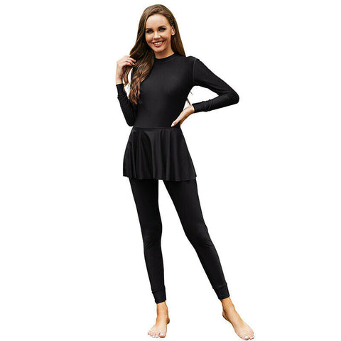 Sonecs Elegant Muslim Women’s 2-Piece Frill Swimwear Set – Long Sleeve Modest Burkini with Reversible Design